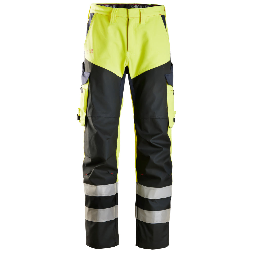 Snickers 6365 Protecwork Trousers Reinforced Front Of Leg Highvis Class 1 Hi Vis Yellow Navy Main