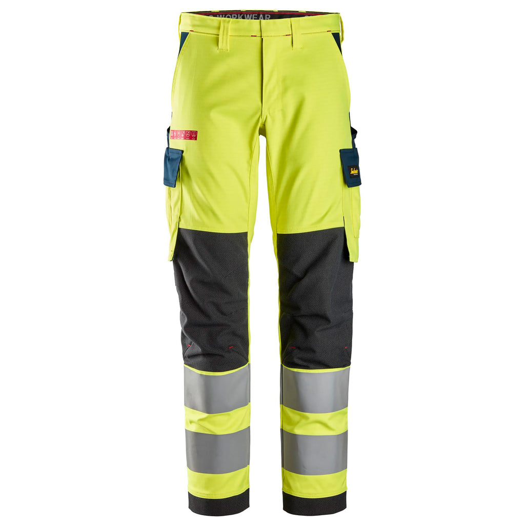Snickers 6368 Protecwork Stretch Work Trousers Highvis Class 2 Hi Vis Yellow Navy Main