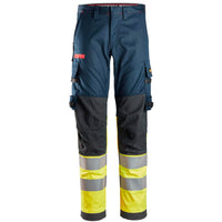 Snickers 6374 Protecwork Stretch Work Trousers Highvis Class 1 Navy Hi Vis Yellow Main