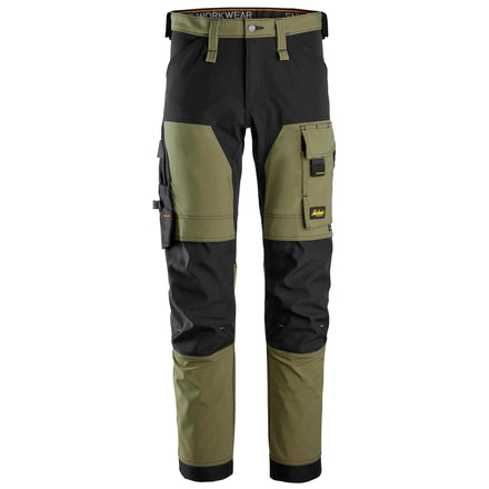 Snickers 6375 Allroundwork 4Way Stretch Trousers Khaki Green Black Main