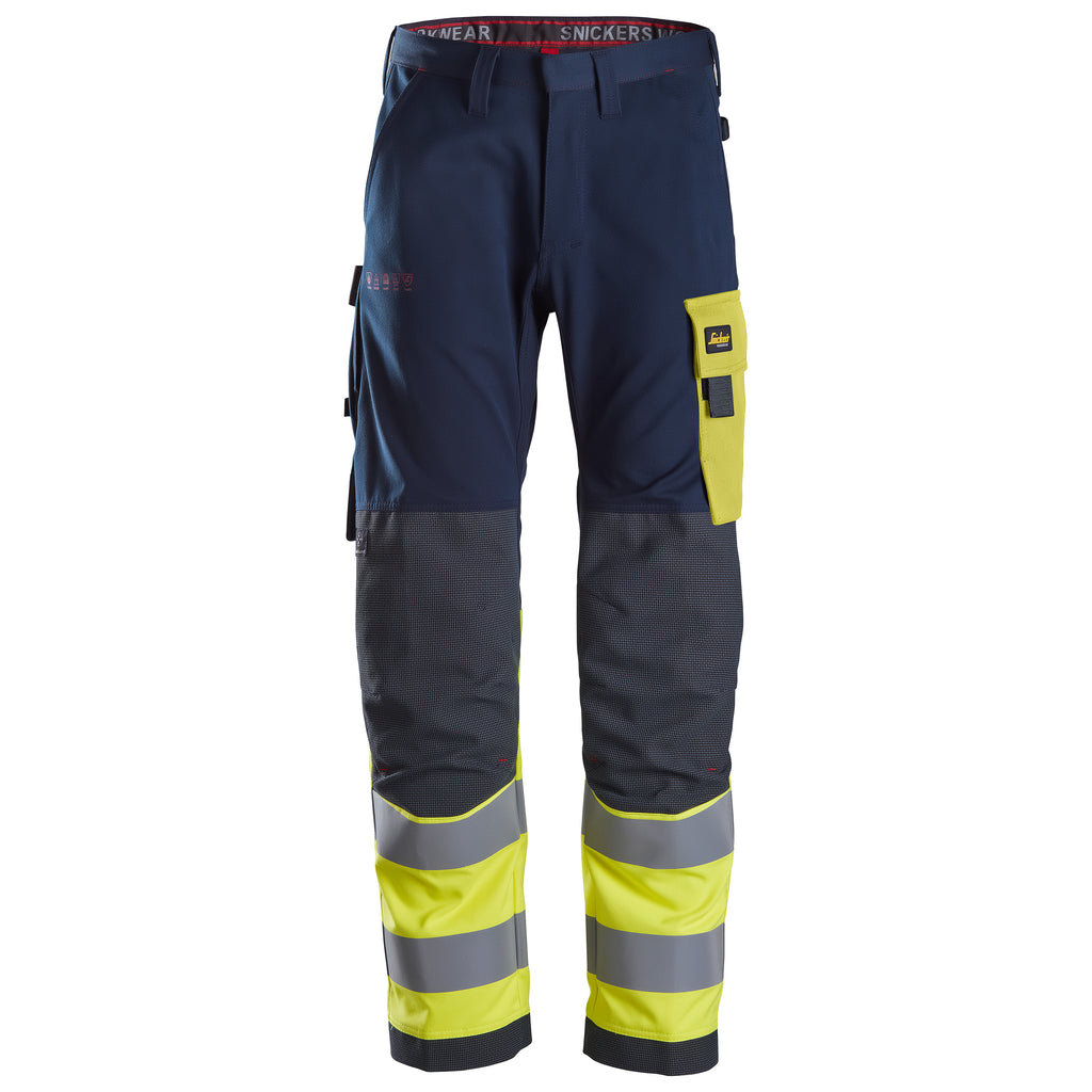 Snickers 6376 Protecwork Work Trousers Highvis Class 1 Navy Hi Vis Yellow Main