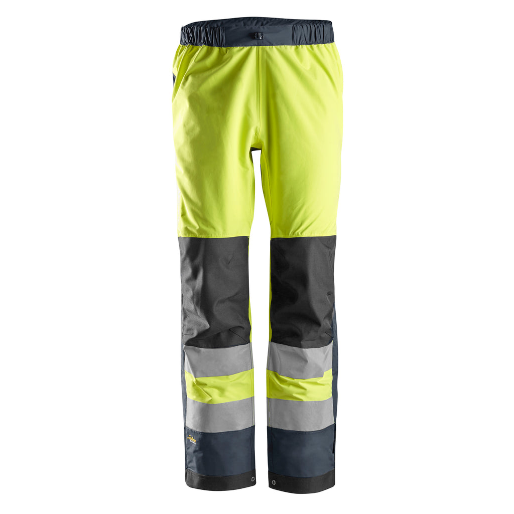 Snickers 6530 Highvis Class 2 Waterproof Shell Trousers Hi Vis Yellow Navy Main