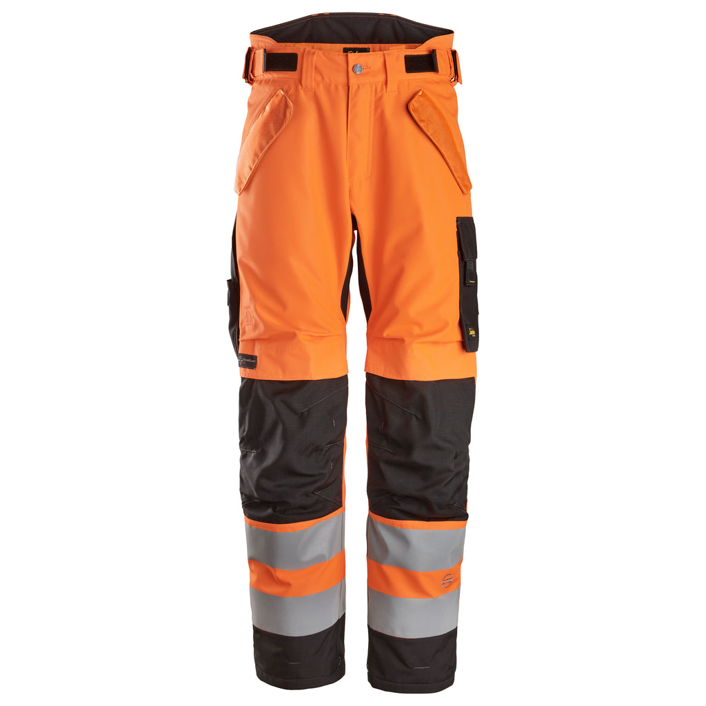 Snickers 6630 Highvis Class 2 Waterproof 375 2Layer Light Padded Trousers Hi Vis Orange Black Main