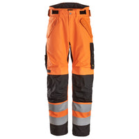 Snickers 6630 Highvis Class 2 Waterproof 375 2Layer Light Padded Trousers Hi Vis Orange Black Main