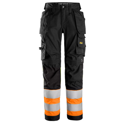 Snickers 6734 Highvis Class 1 Womens Stretch Trouser Holster Pockets Black Hi Vis Orange Main