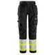 Snickers 6734 Highvis Class 1 Womens Stretch Trouser Holster Pockets Black Hi Vis Yellow Main