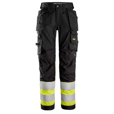 Snickers 6734 Highvis Class 1 Womens Stretch Trouser Holster Pockets Black Hi Vis Yellow Main