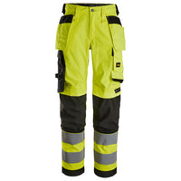 Snickers 6743 Highvis Class 2 Womens Stretch Trousers Holster Pockets Hi Vis Yellow Black Main