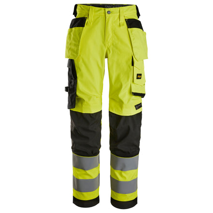 Snickers 6743 Highvis Class 2 Womens Stretch Trousers Holster Pockets Hi Vis Yellow Black Main
