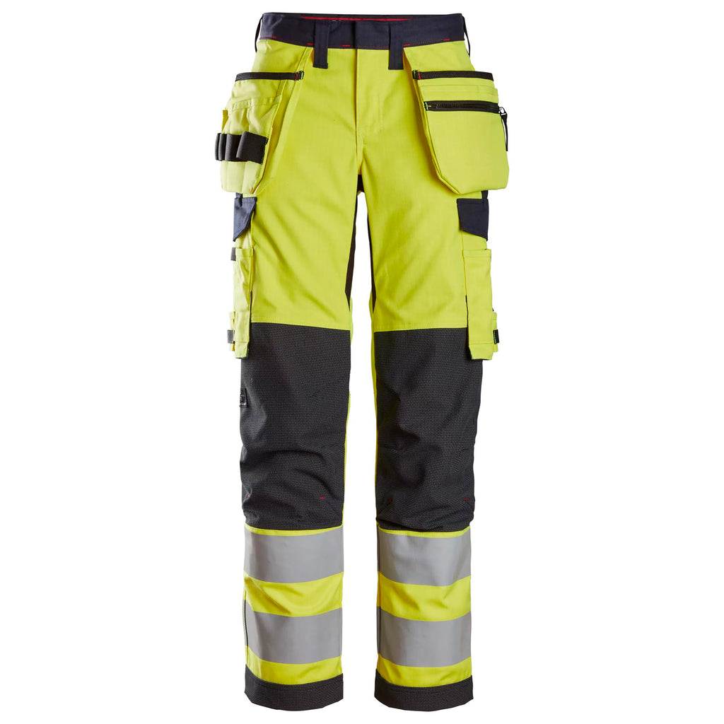 Snickers 6797 Protecwork Womens Trousers Holster Pockets Highvis Class 2 Hi Vis Yellow Navy Main
