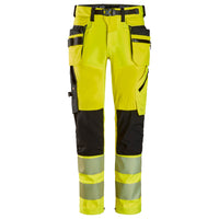 Snickers 6930 Highvis Class 2 Trousers Detachable Holster Pockets Hi Vis Yellow Black Main
