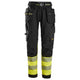 Snickers 6934 Highvis Class 1 Stretch Work Trousers Holster Pockets Black Hi Vis Yellow Main
