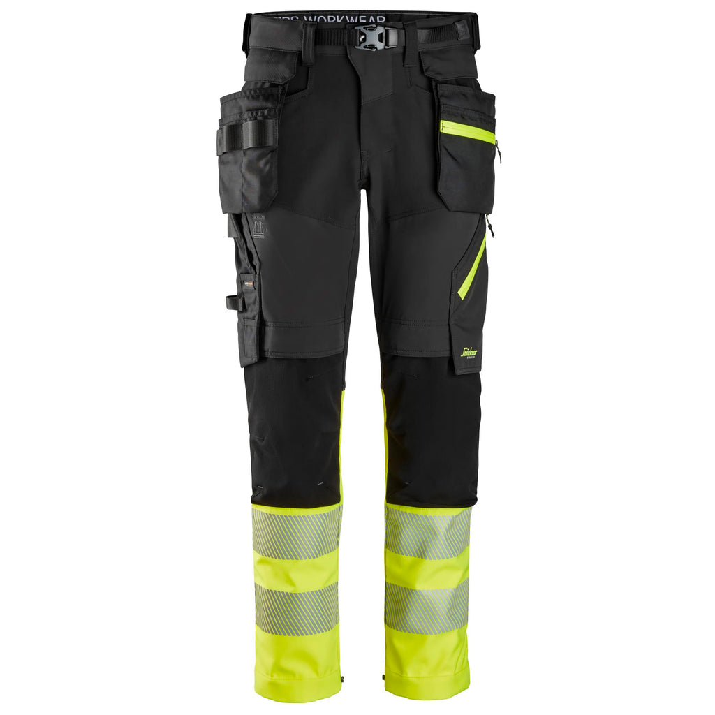 Snickers 6935 Highvis Class 1 Trousers Detachable Holster Pockets Black Hi Vis Yellow Main