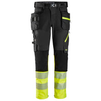 Snickers 6935 Highvis Class 1 Trousers Detachable Holster Pockets Black Hi Vis Yellow Main