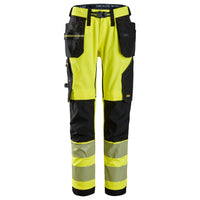 Snickers 6943 Highvis Class 2 Stretch Work Trousers Holster Pockets Hi Vis Yellow Black Main