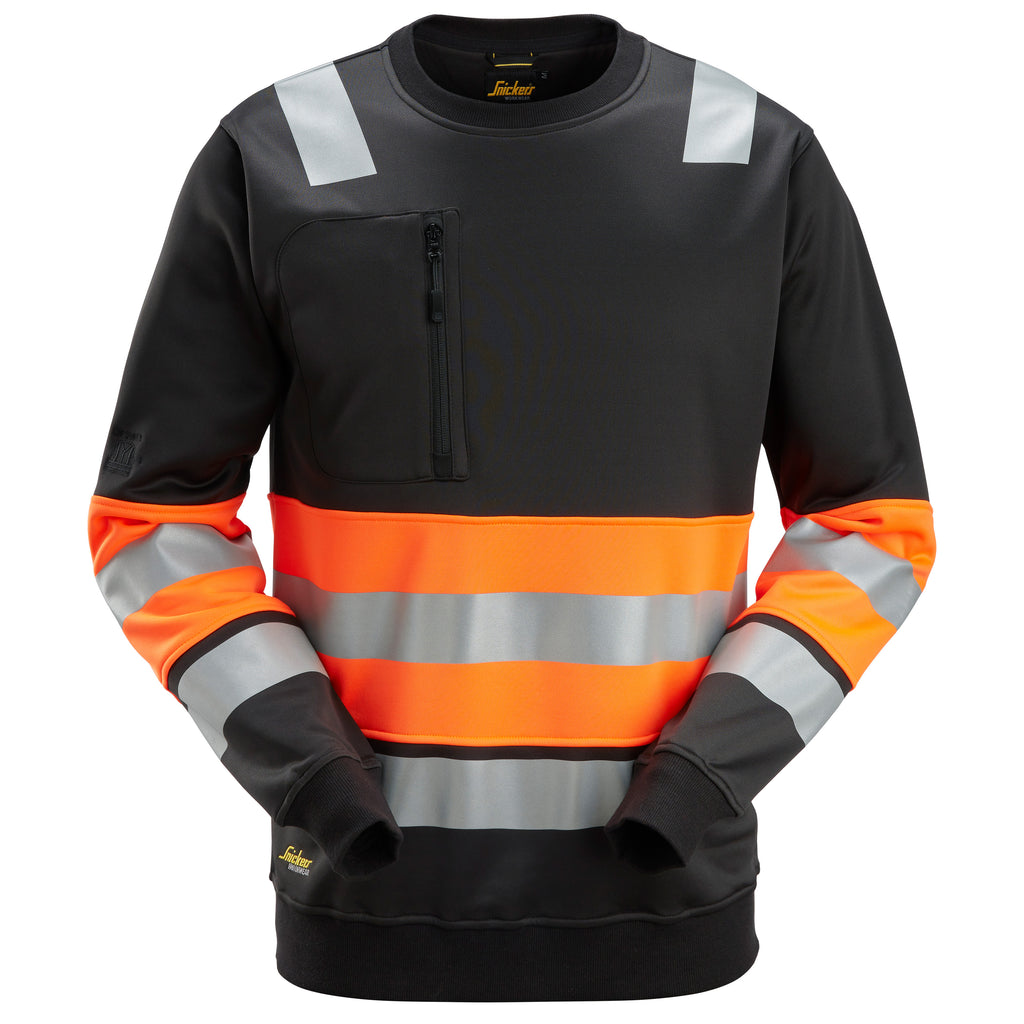 Snickers 8031 Hi-Vis Class 1, Sweatshirt - Black/Hi-Vis Orange