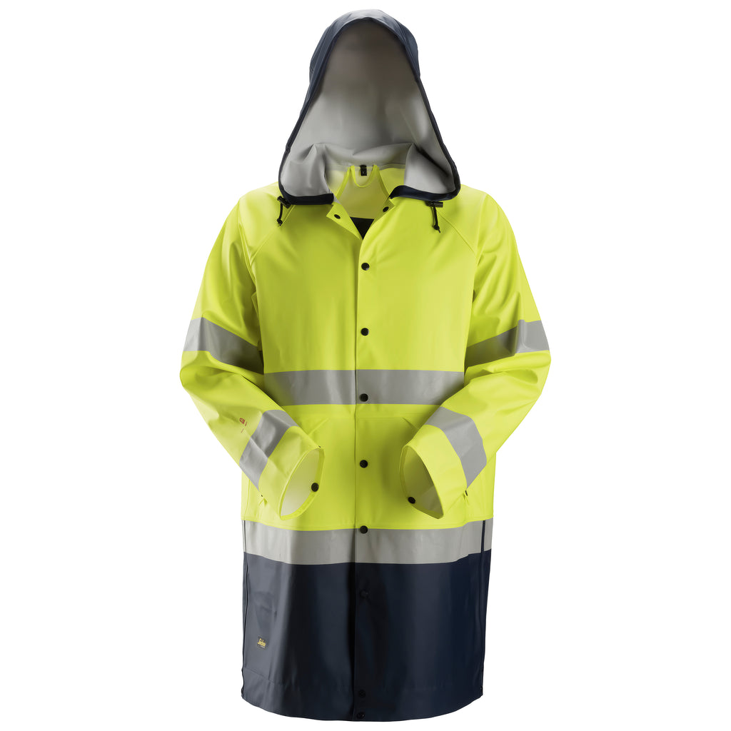 Snickers 8261 ProtecWork, Rain Jacket PU, Hi-Vis Class 3 - Hi-Vis Yellow/Navy