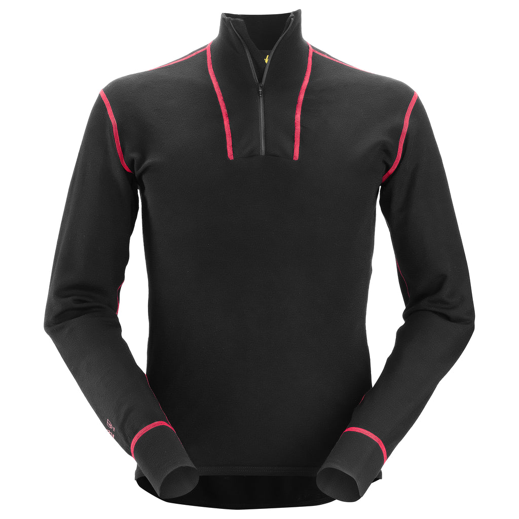 Snickers 9462 ProtecWork, Half Zip Wool Long Sleeve Shirt - Black