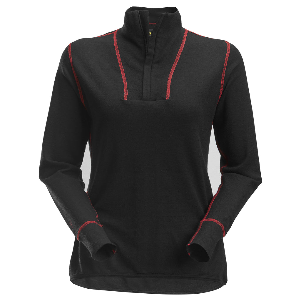Snickers 9476 ProtecWork, Women's Half Zip Wool Long Sleeve Shirt - Black