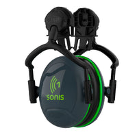 JSP Sonis 1 Helmet Mounted Ear Defenders Grey/Green Plate - SNR 26 | AEB010-0CY-800