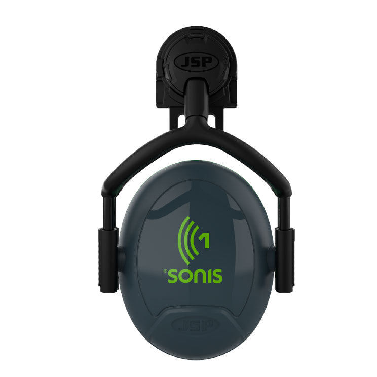JSP Sonis 1 Helmet Mounted Ear Defenders Grey/Green Plate - SNR 26 | AEB012-1CY-800