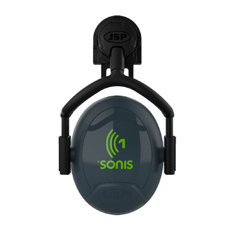 JSP Sonis 1 Helmet Mounted Ear Defenders Grey/Green Plate - SNR 26 | AEB012-1CY-800