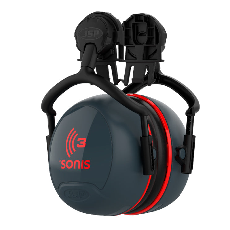 JSP Sonis 3 Helmet Mounted Ear Defenders Dark Grey/ Red -SNR 36 | AEB040-0C1-A00