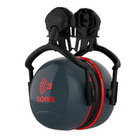 JSP Sonis 3 Helmet Mounted Ear Defenders Dark Grey/ Red -SNR 36 | AEB040-0C1-A00