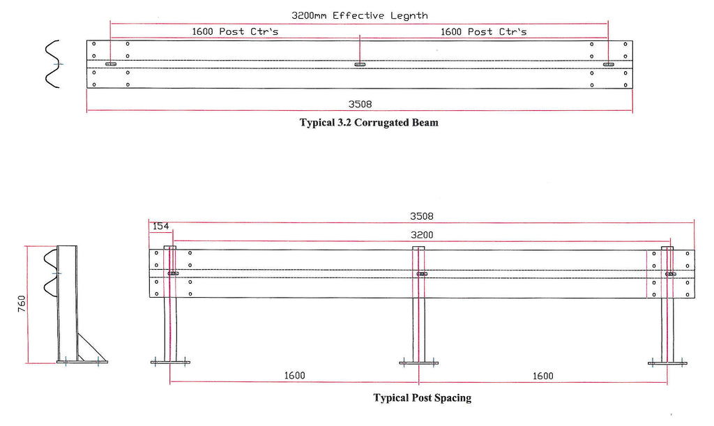 3.2m Armco Barrier Beam Galvanised Steel (3mm)