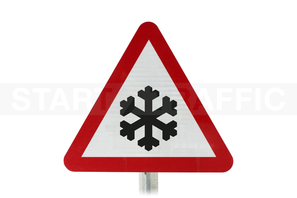 Risk of Ice or Packed Snow Ahead Post Mounted Sign- 554.2 R2/RA2 (Face Only)