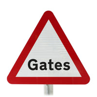 Gates Ahead Road Sign Post Mounted - 554C R2/RA2 (Face Only)