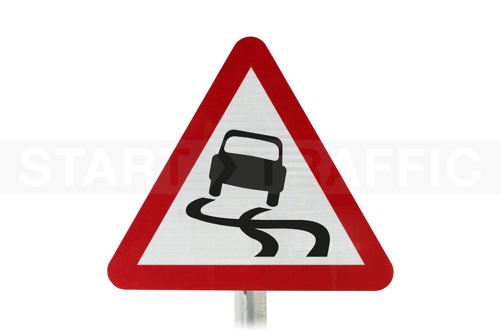 Slippery Road Ahead Post Mounted Sign - 557 R2/RA2 (Face Only)