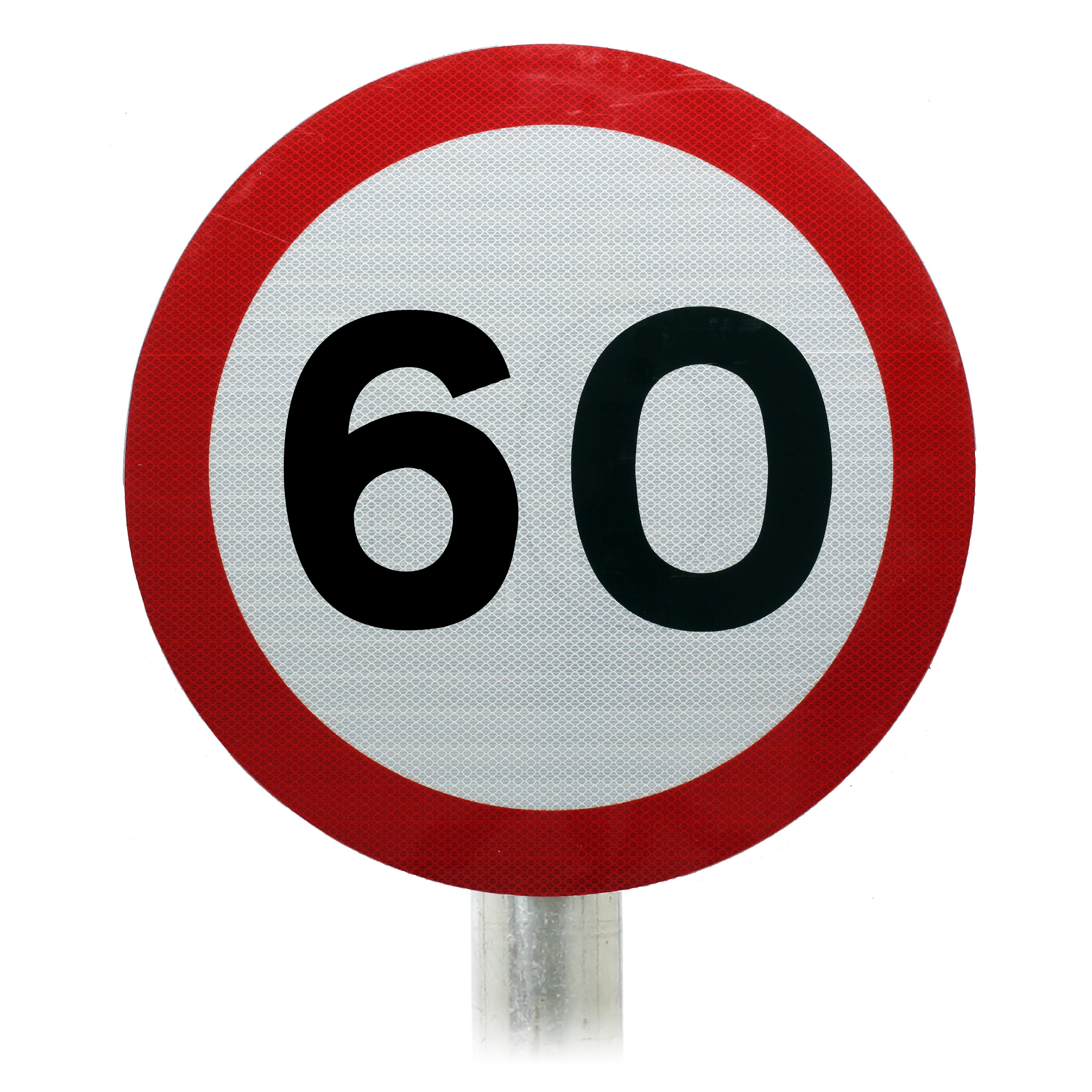 60 mph Sign Post Mounted In R2 Grade Reflective Material – Start Safety UK