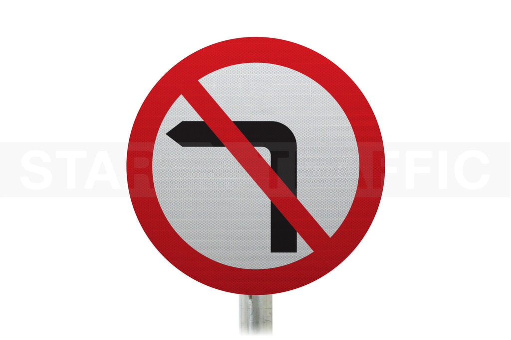 No Left Turn Ahead Post Mount Sign - Dia. 613 R2/RA2 (Face Only)