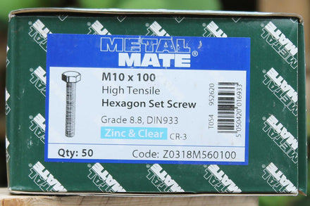 M10 x 100mm Hexagon Set Screw / Bolt - MetalMate Z0318M560100