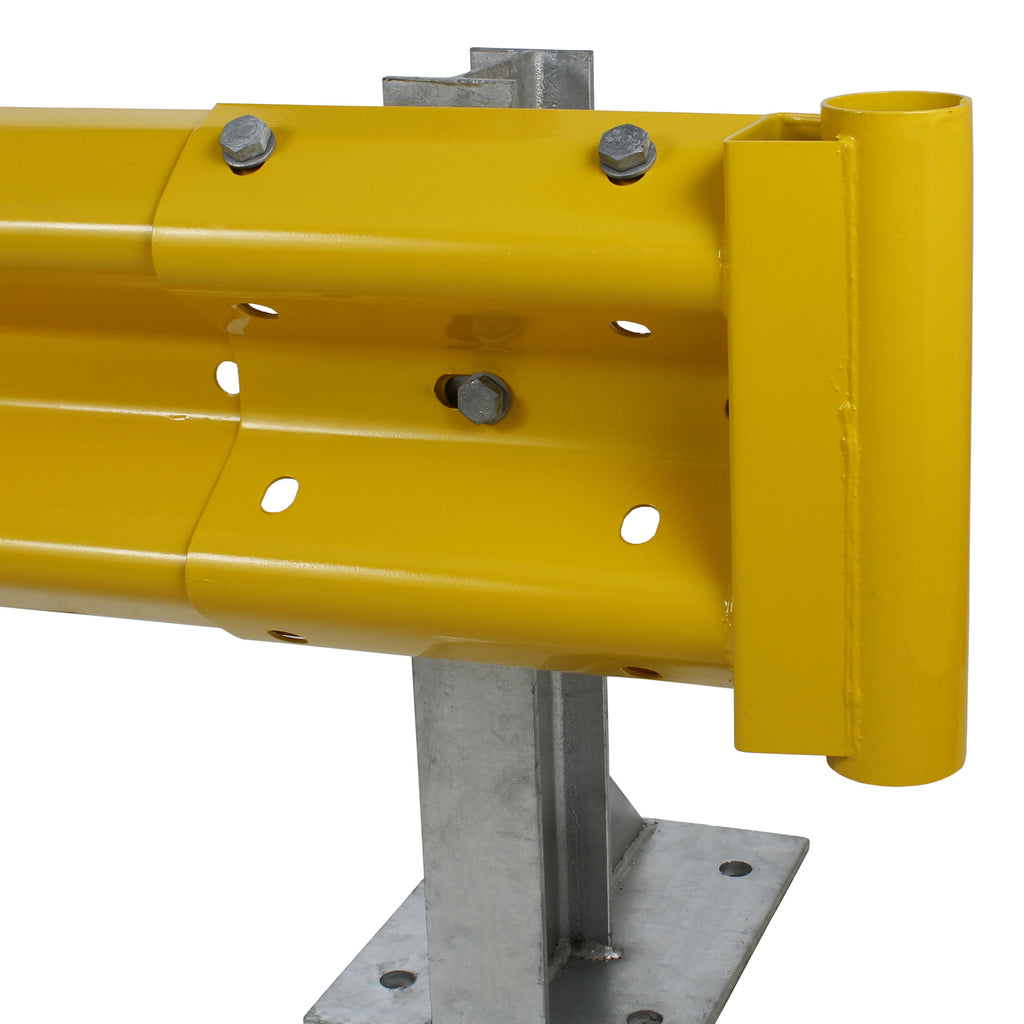 Yellow Pedestrian Friendly Scroll Armco Barrier End Cap Galvanised Steel