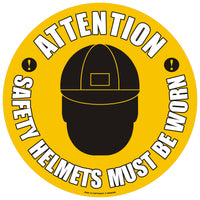 Attention Safety Helmets Must Be Worn Floor Sign - Self Adhesive