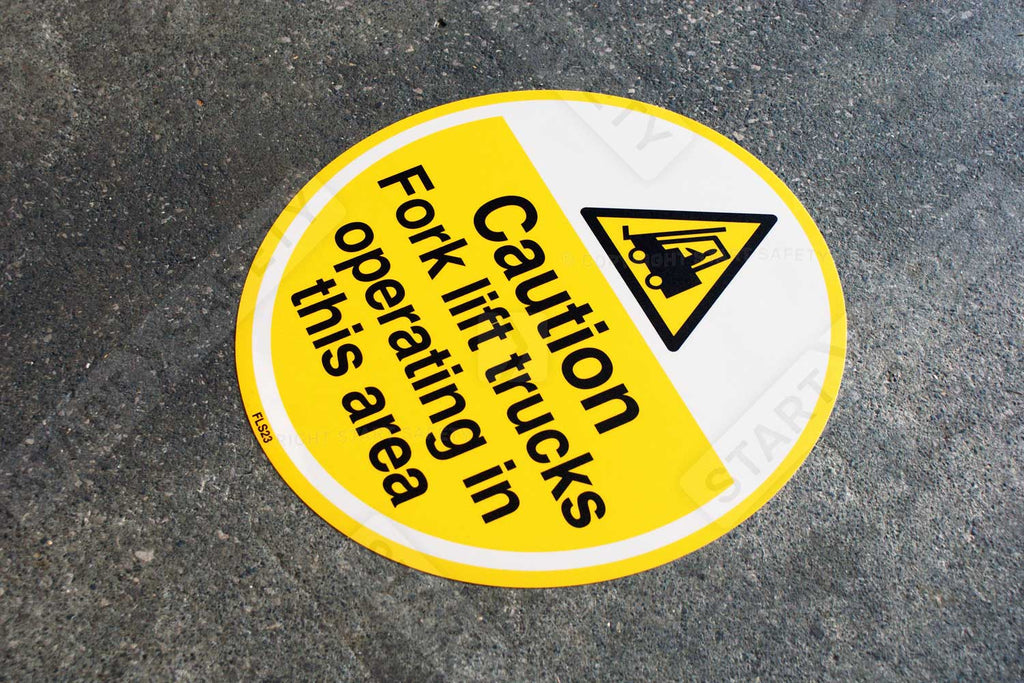 Caution Fork Lift Trucks Floor Sign - 430mm - Self Adhesive