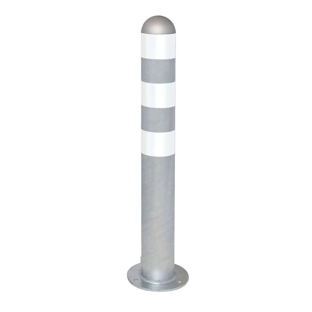 Traffic Line EV Charging Point Protection Bollard | Hot Dip Galvanised Steel (Bolt Down / White)