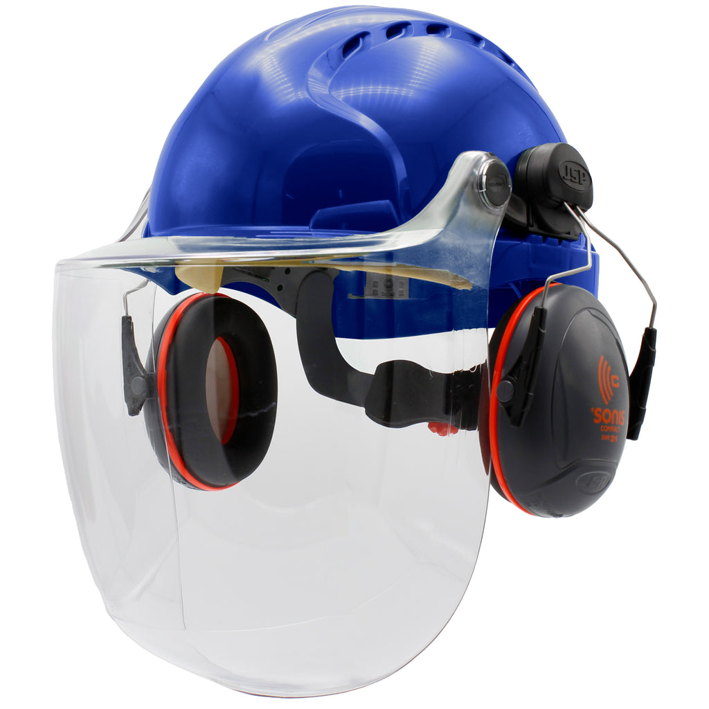 JSP EVO3 Machinery Helmet With Ear Defenders & C4-Max Visor (Blue)