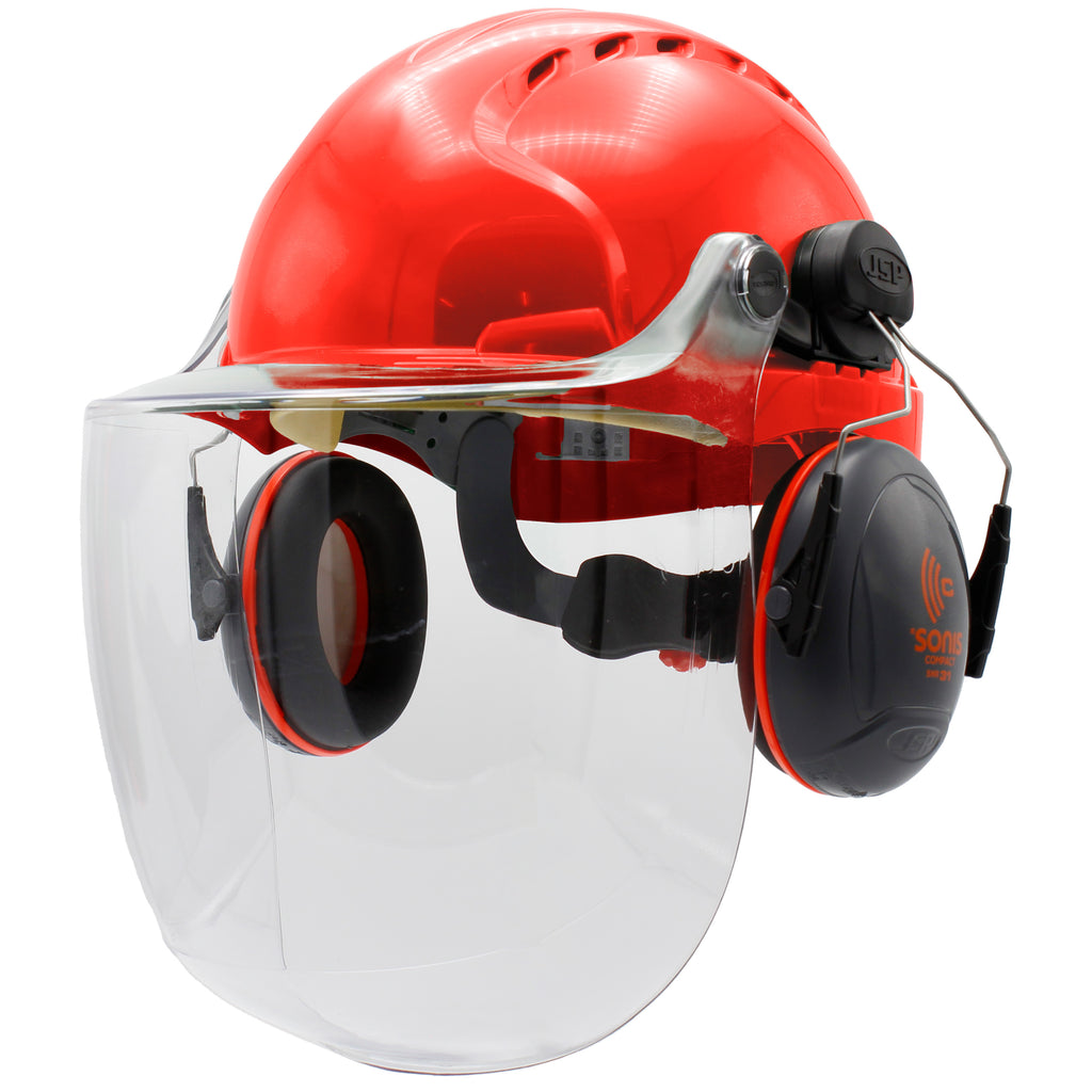 JSP EVO3 Machinery Helmet With Ear Defenders & C4-Max Visor (Red)