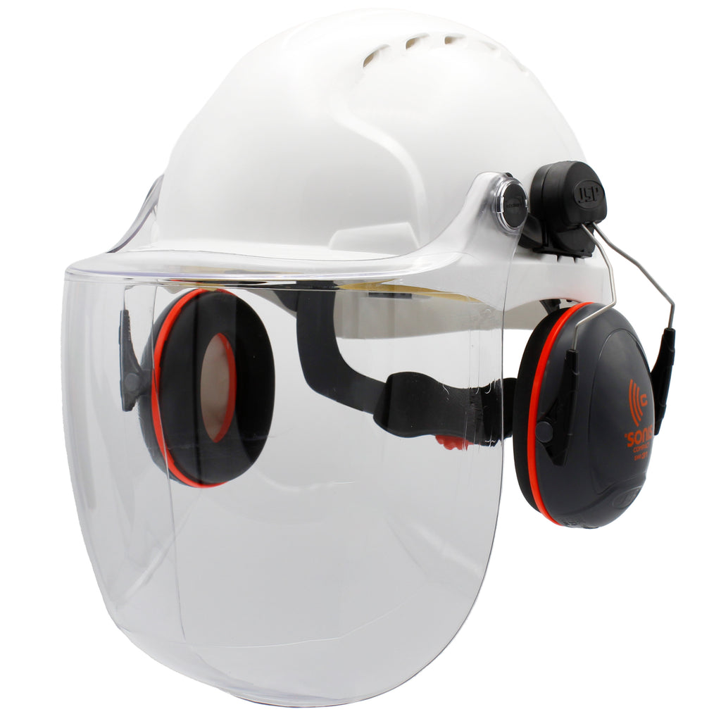 JSP EVO3 Machinery Helmet With Ear Defenders & C4-Max Visor (White)