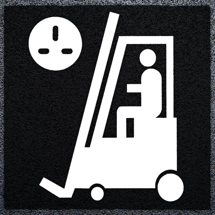 Forklift Charging Logo - Thermoplastic StartMark Ground Marking (White / Black)