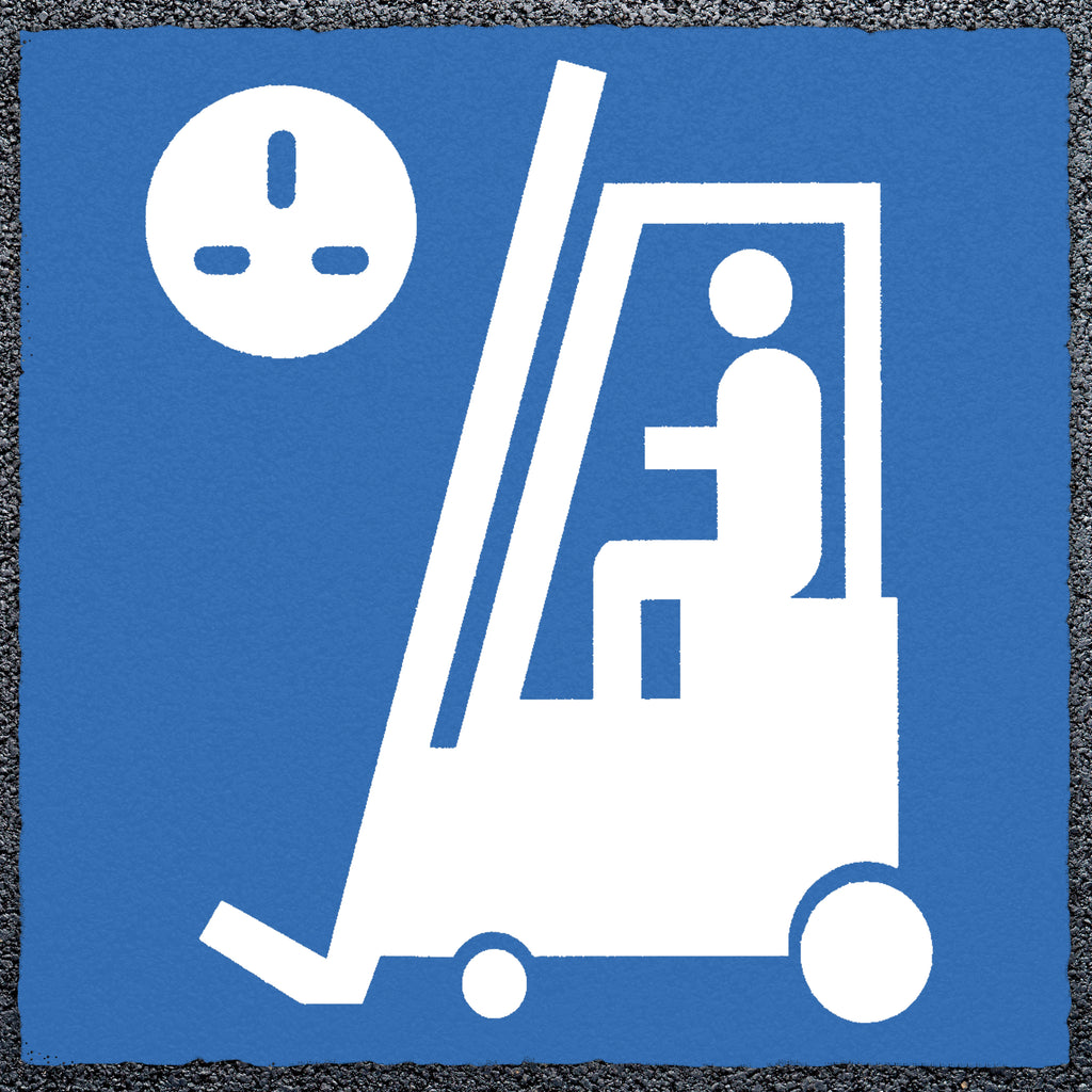 Forklift Charging Logo - Thermoplastic StartMark Ground Marking (White / Blue)