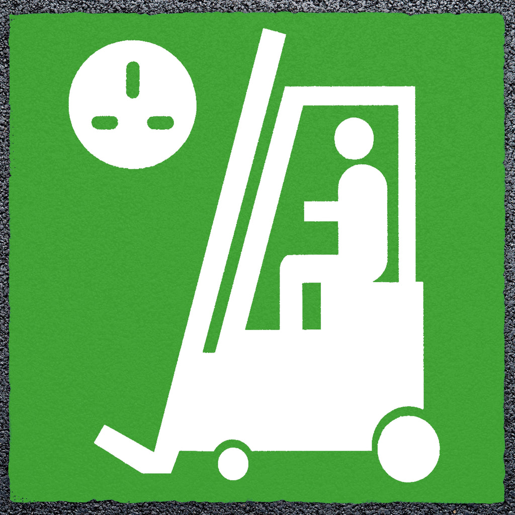 Forklift Charging Logo - Thermoplastic StartMark Ground Marking (White / Green)