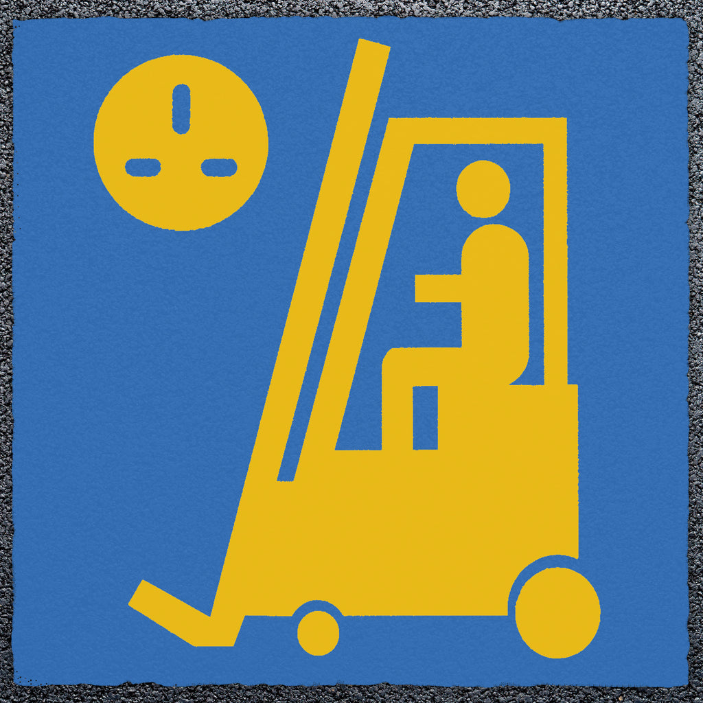 Forklift Charging Logo - Thermoplastic StartMark Ground Marking (Yellow / Blue)