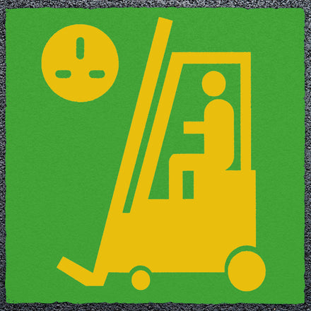 Forklift Charging Logo - Thermoplastic StartMark Ground Marking (Yellow / Green)