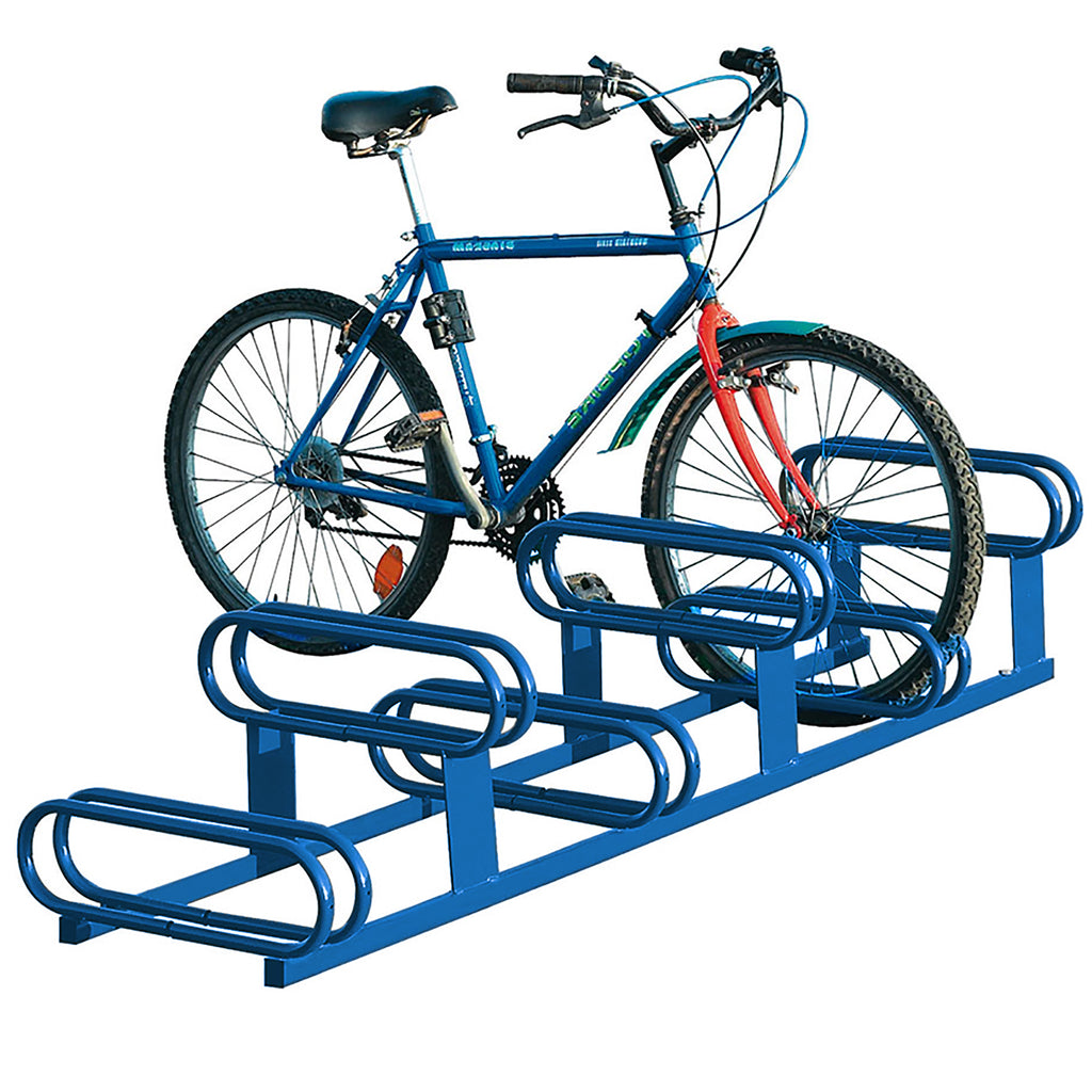 High-Low Bike Rack - Double Direction - Galvanised & Painted (Blue RAL 5010)