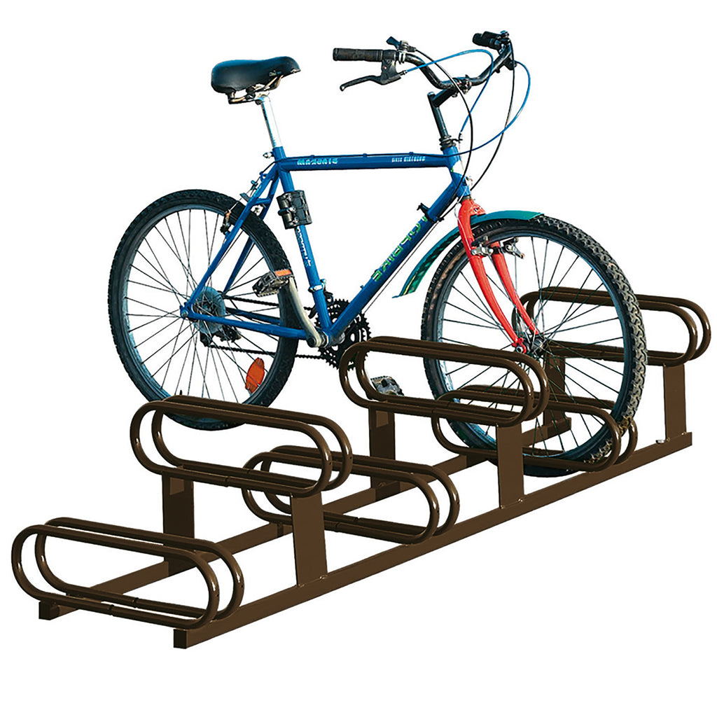 High-Low Bike Rack - Double Direction - Galvanised & Painted (Brown RAL 8017)