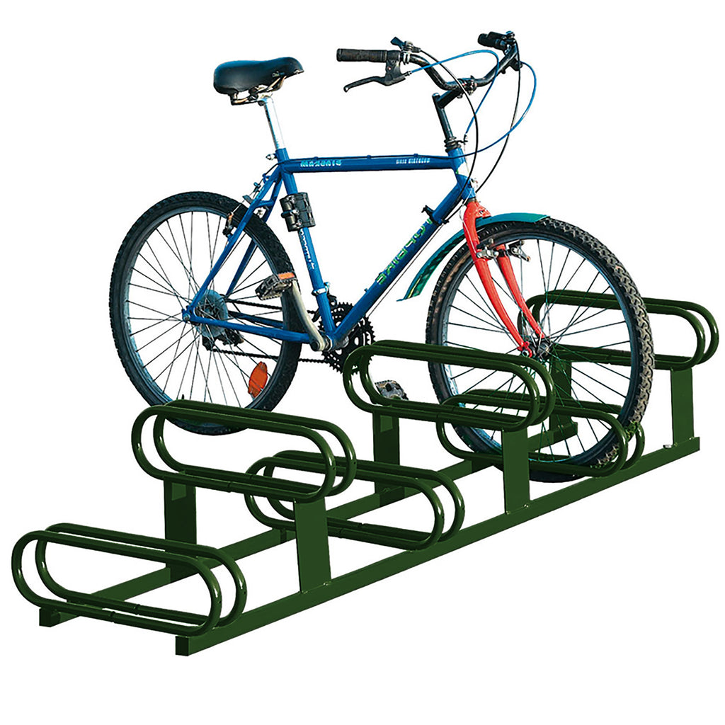 High-Low Bike Rack - Double Direction - Galvanised & Painted (Green RAL 6005)